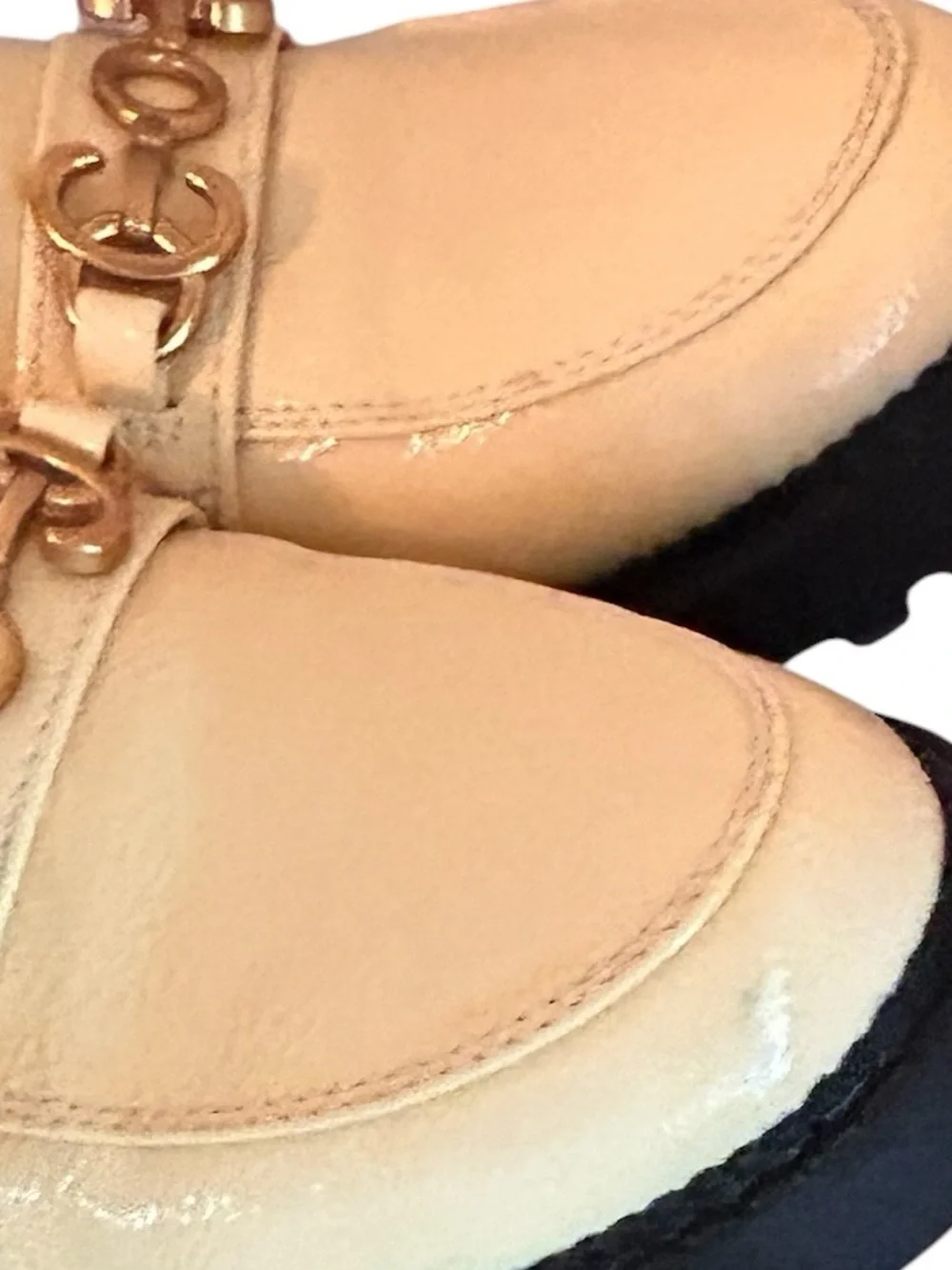 Sam Edelman Circus NY Classic Cream Lug Loafers with Gold Horse Bit Accent 8 1/2